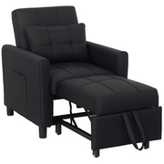 HOMCOM Folding Chair Bed, Sleeper Chair with Pillow, Side Pockets, Black