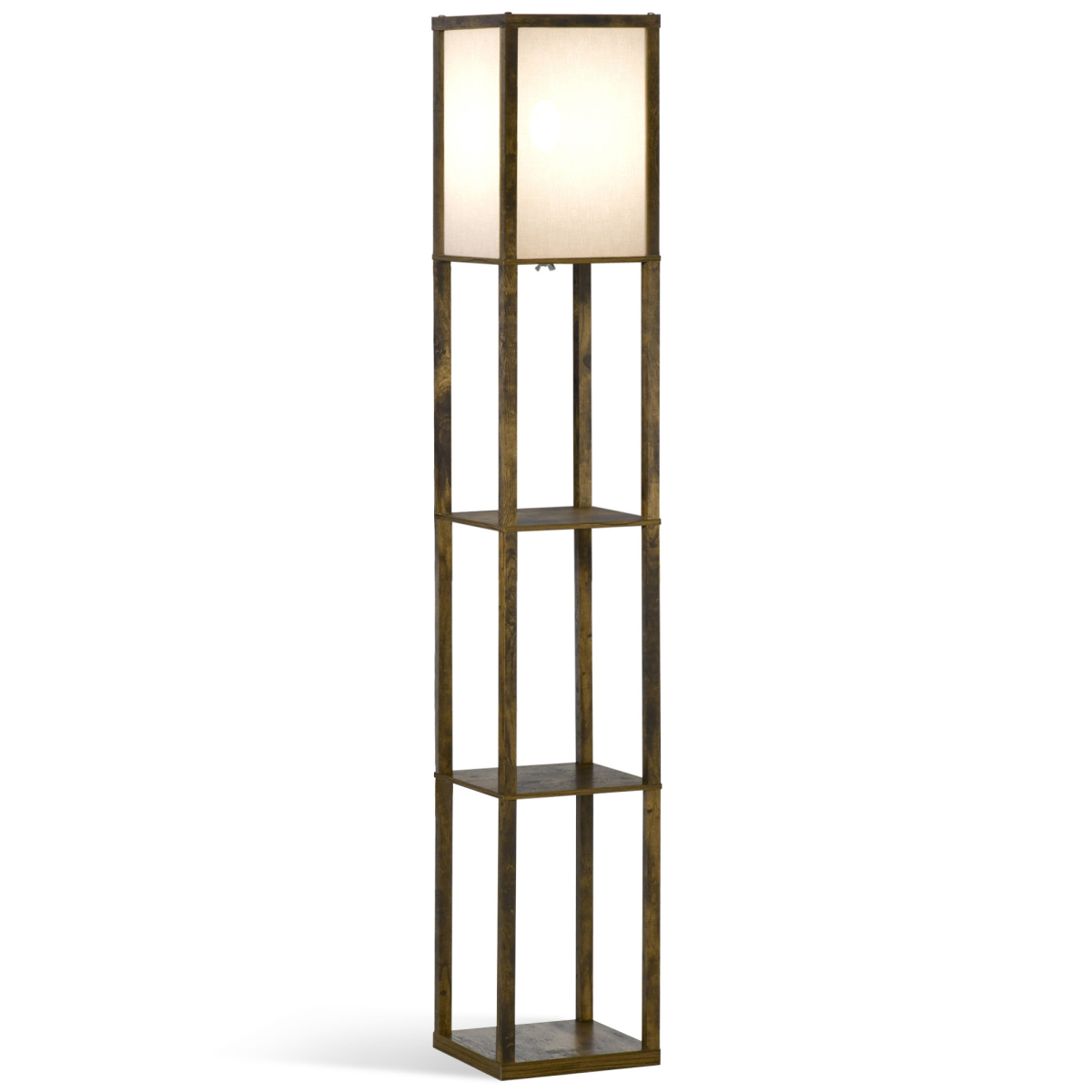4-Tier Floor Lamp, Floor Light with Storage Shelf, Brown 3-Tier