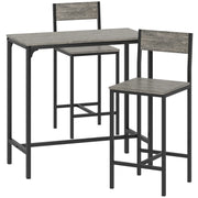 HOMCOM 3-Piece Bar Table Set with 2 Stools, Industrial Breakfast Bar Set with Footrest, Backrest for Dining Room, Small Space