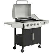 Outsunny 4 Burner Gas BBQ Grill with Side Burner, 14.5 kW Steel Portable Gas Barbecue Grill with Built-in Thermometer, Lid