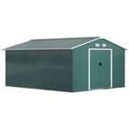 13ft x 11ft Outdoor Roofed Metal Storage Shed Foundation Vent & Doors Green