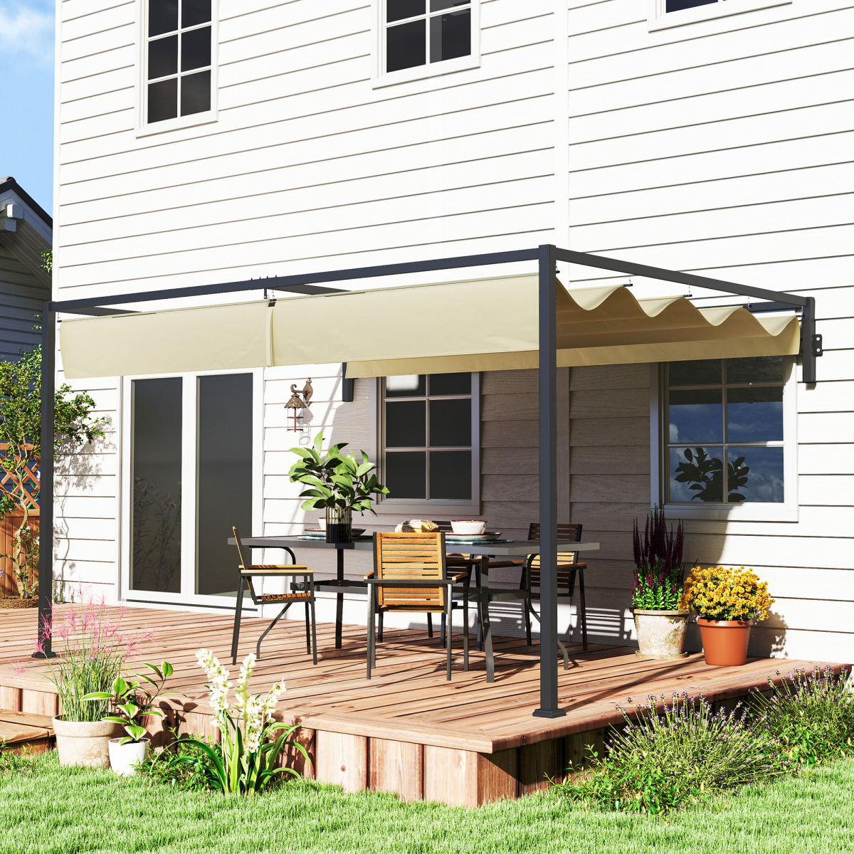cortex-london-windsor-3-4m-wall-mounted-pergola-retractable-roof-khaki