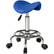 HOMCOM Salon Saddle Stool, Rolling Saddle Chair for Massage, Spa, Clinic, Beauty, Hairdressing and Tattoo, Blue