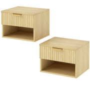 HOMCOM Floating Nightstands Set of 2, Modern Wall-Mounted Bedside Tables with Fluted Drawer and Open Shelf for Bedroom, Oak