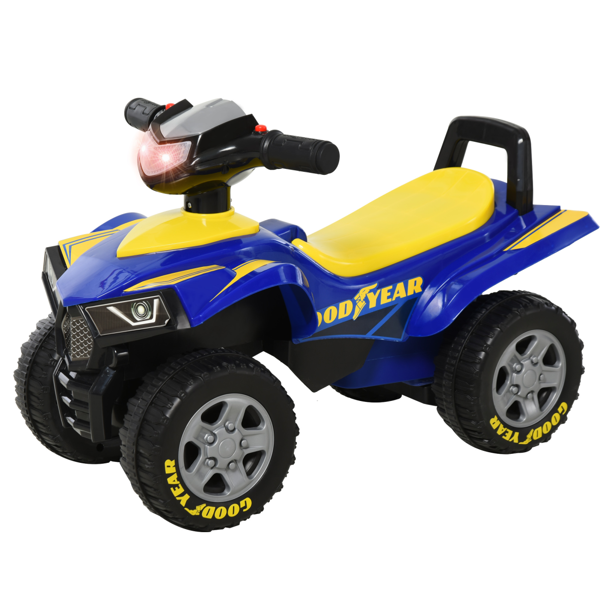 cortex-london-windsor-goodyear-baby-quad-ride-on-walker-lights-horn-storage-blue-yellow