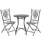3Pc Mosaic Tile Garden Bistro Set Folding Chairs