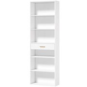 HOMCOM Bookcase Narrow Tall Space-Saving Bookshelf Drawer Open Shelves 60 x 24 x 182 cm White