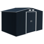 9 x 6FT Garden Roofed Metal Storage with Foundation Vent & Doors, Dark Grey