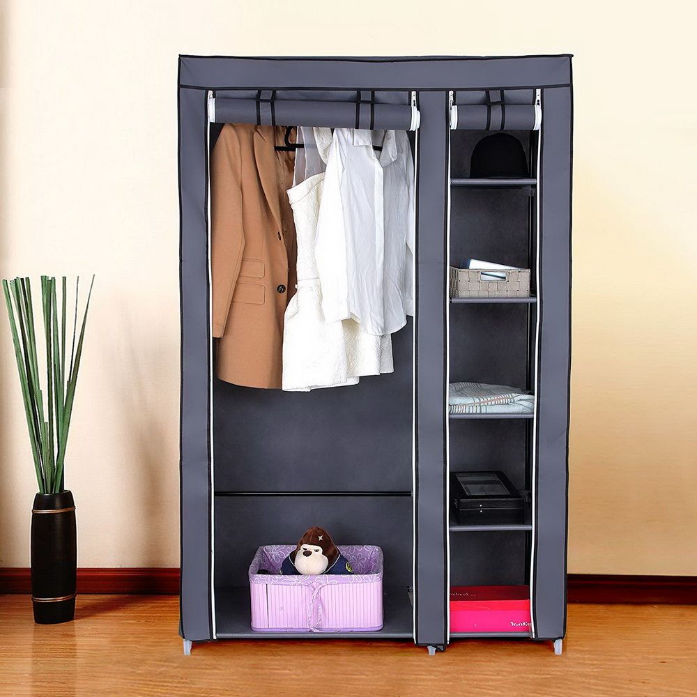 cortex-london-york-grey-portable-wardrobe-with-shelves-and-hanging-rod