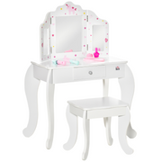 cortex-london-kensington-kids-vanity-table-stool-three-rotatable-mirrors-drawer-homcom