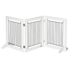 Foldable Dog Gate Freestanding Wooden Pet Barrier w/ 3 Panels, 2 Support Feet