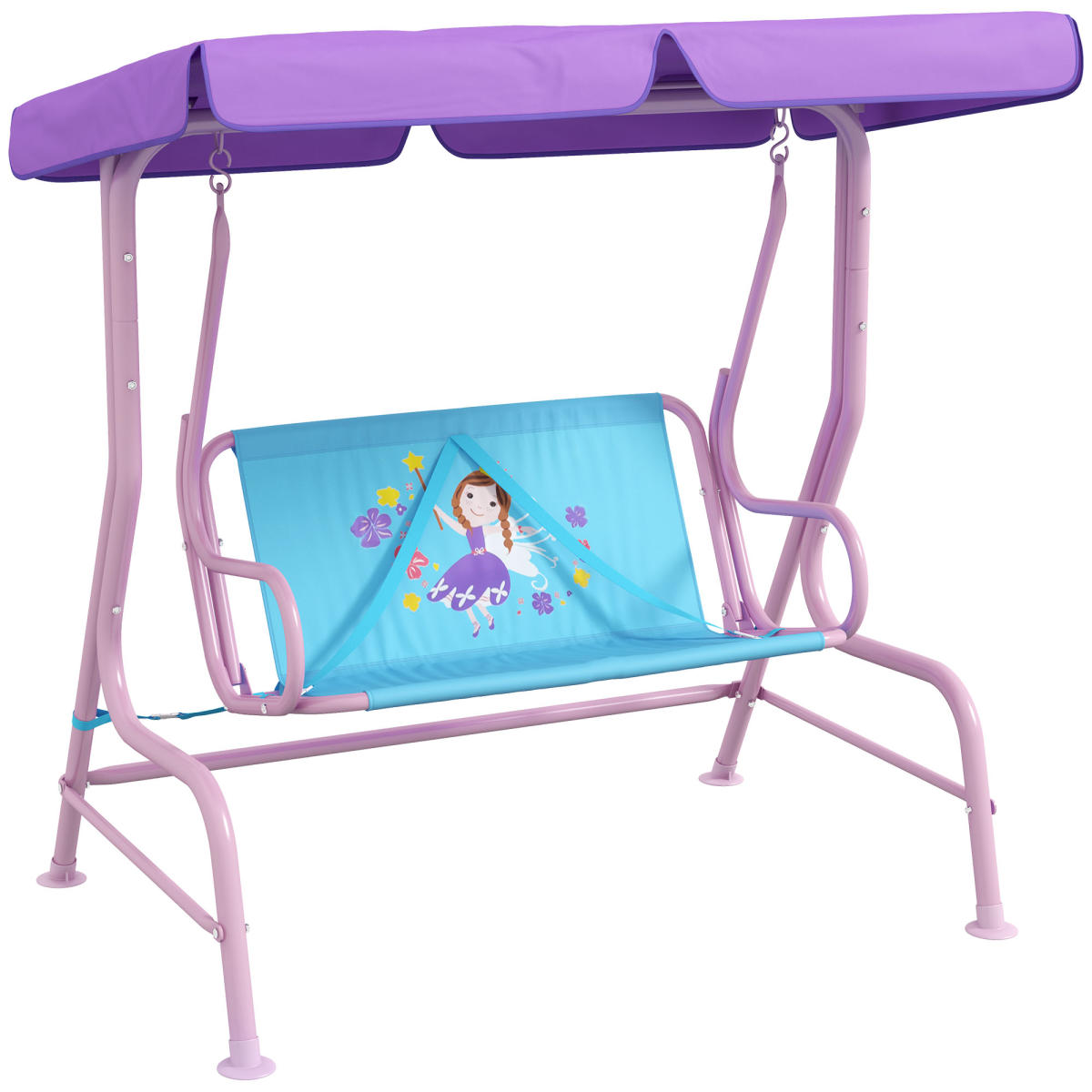 cortex-london-windsor-fairy-kids-two-seater-swing-chair-adjustable-canopy-blue-purple