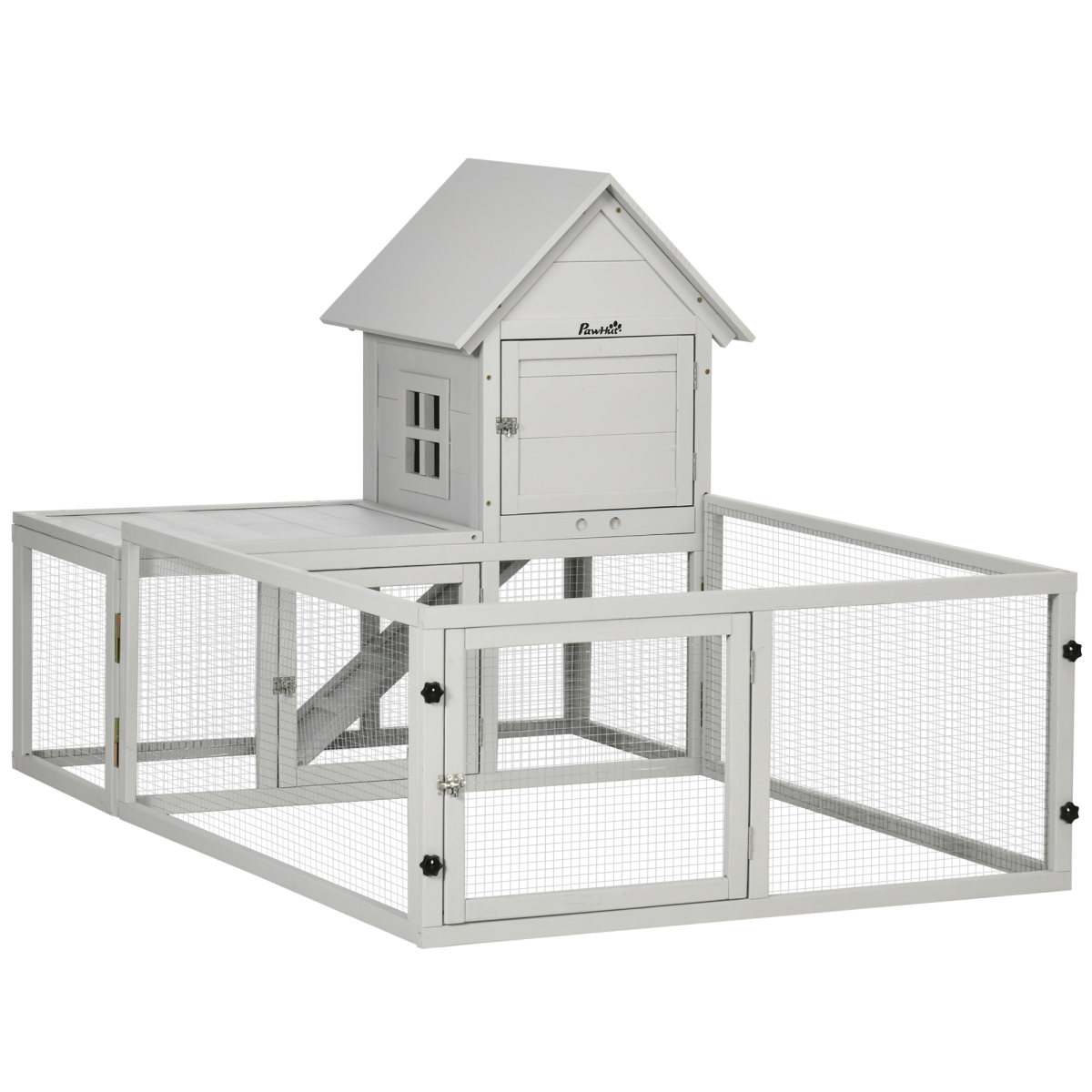 cortex-london-windsor-pawhut-rabbit-hutch-fenced-run-removable-tray-grey