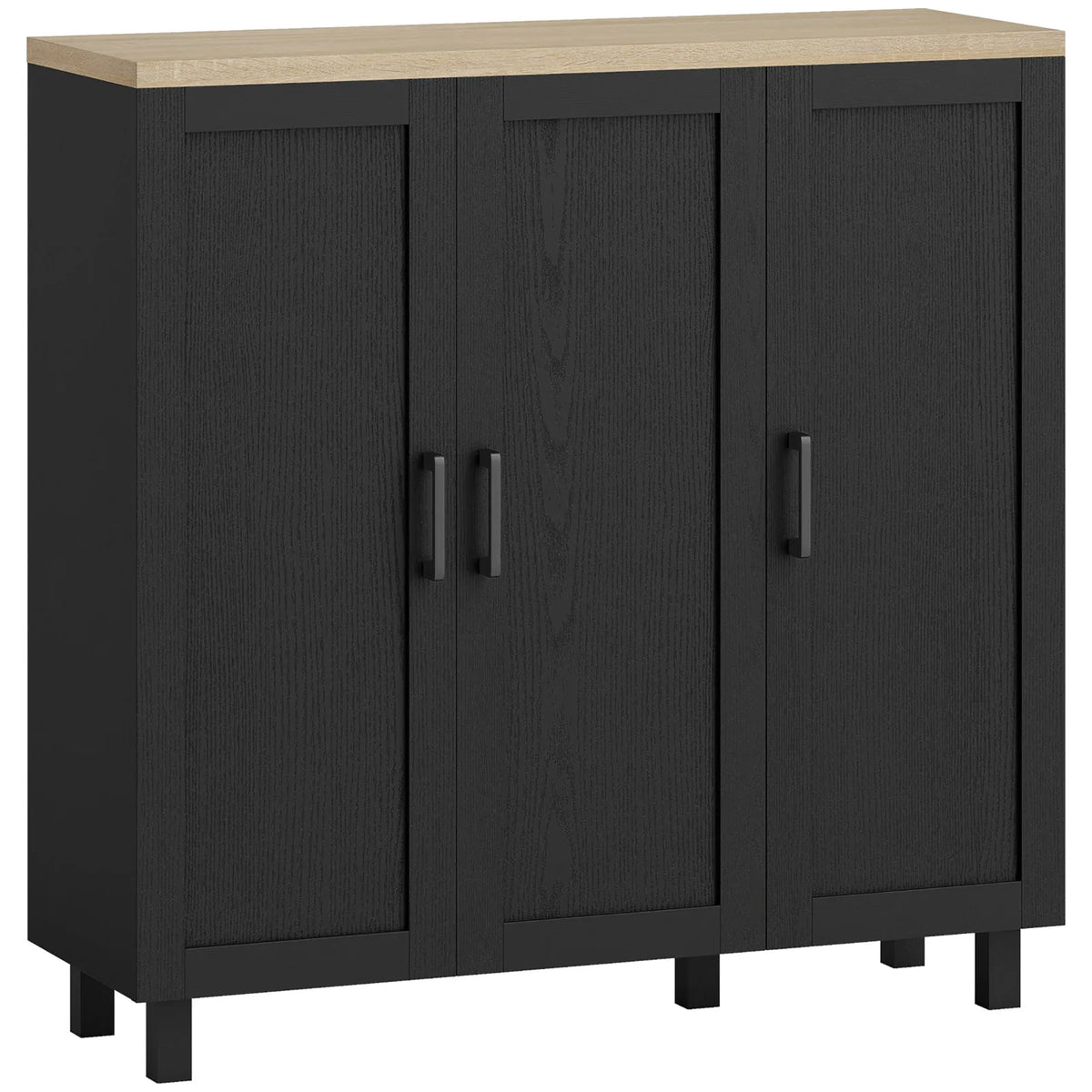 HOMCOM Sideboard Buffet Cabinet, Kitchen Storage Cabinet with 3 Doors and Adjustable Shelves for Living Room, Kitchen, Black