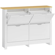 HOMCOM Slim Shoe Cabinet, Narrow Shoe Cupboard with 4 Flip Drawers, Adjustable Shelves for 16 Pairs of Shoes, White