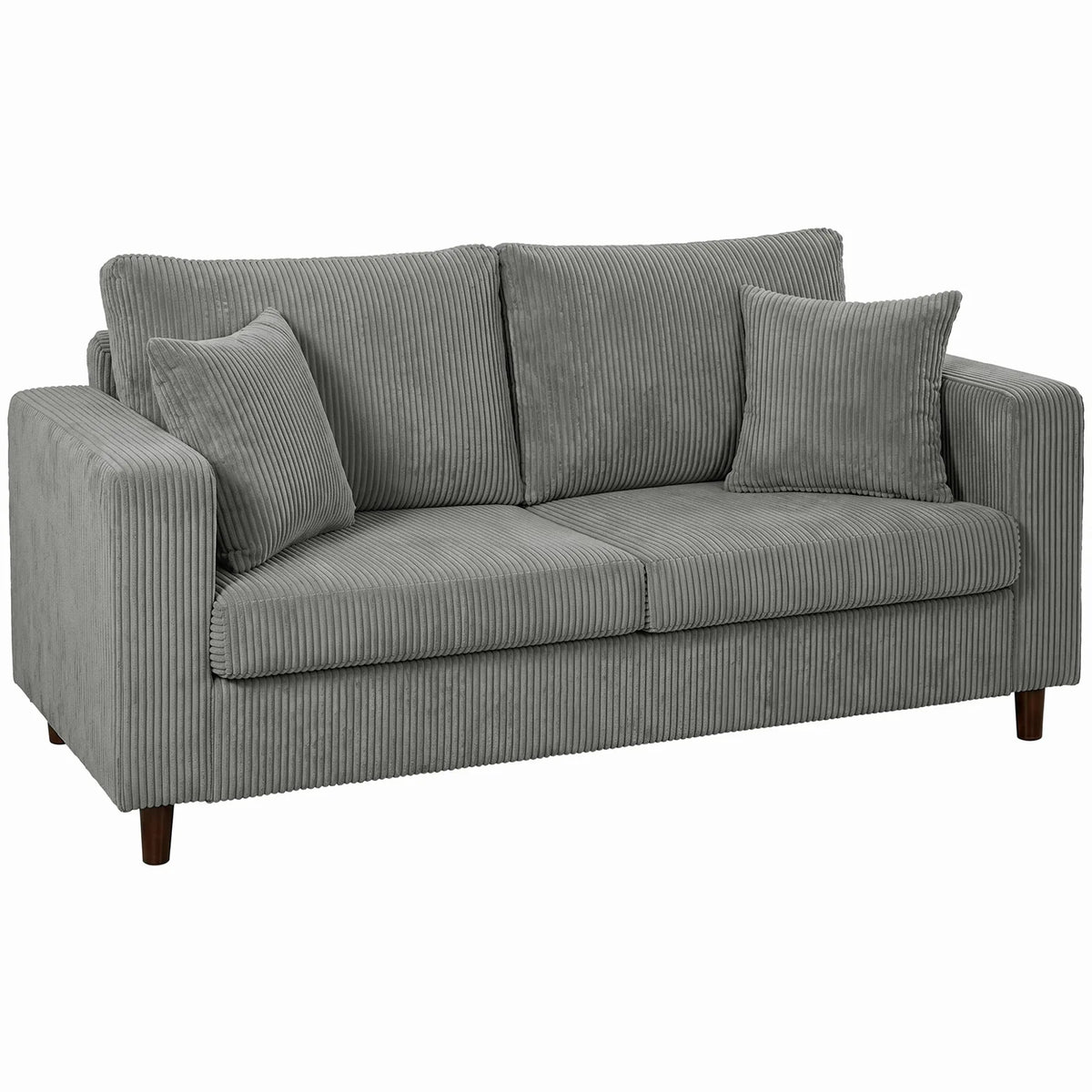 HOMCOM Loveseat Sofa with Wide Seat, Corduroy 2 Seater Couch with Deep Seat, Spring Cushion, Light Grey