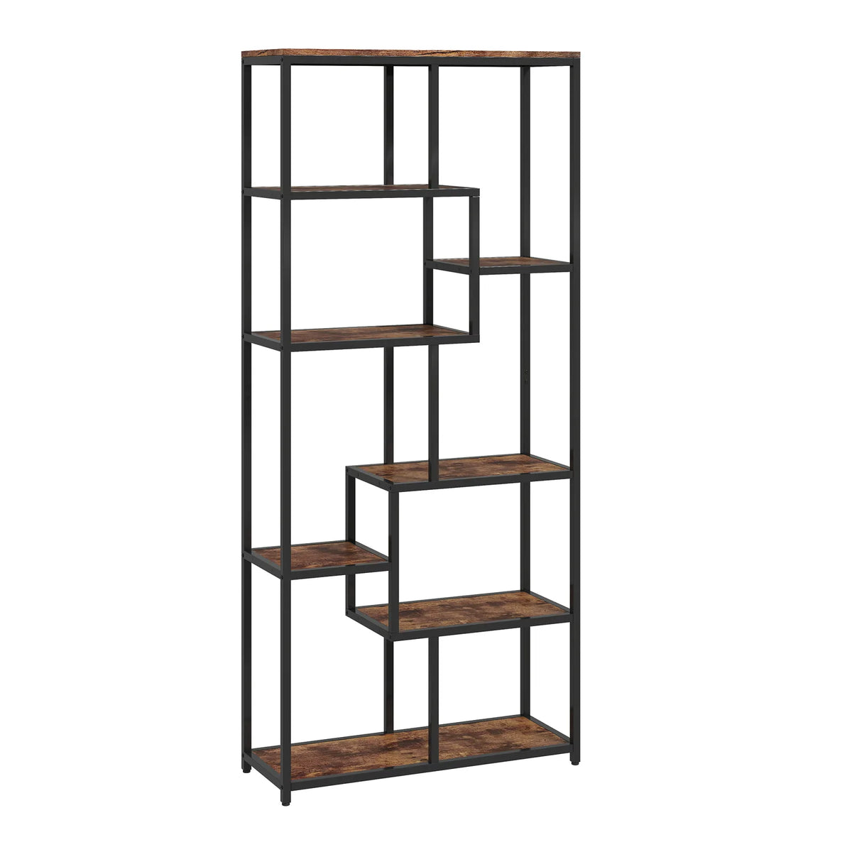 HOMCOM Seven-Tier Geometric Bookcase - Brown/Black