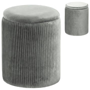 HOMCOM Storage Ottoman Modern Velvet Round Foot Stool for Living Room Bedroom 45 cm Grey