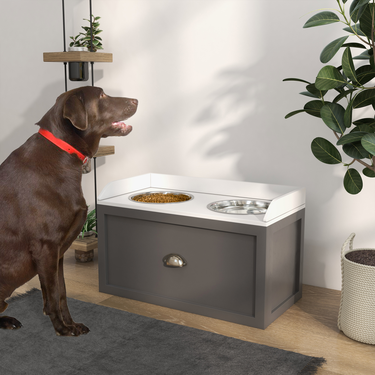 cortex-london-windsor-elevated-dog-bowl-storage-feeder-stand-grey