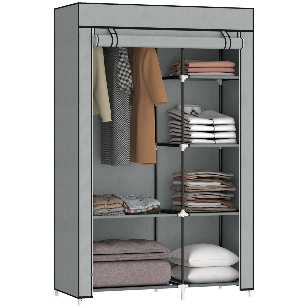 cortex-london-kensington-fabric-wardrobe-six-shelves-hanging-rail-light-grey