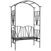 Outsunny Garden Bench, 2 Seater Outdoor Patio Bench, Metal Garden Loveseat with Arch for Vines and Climbing Plants, Black