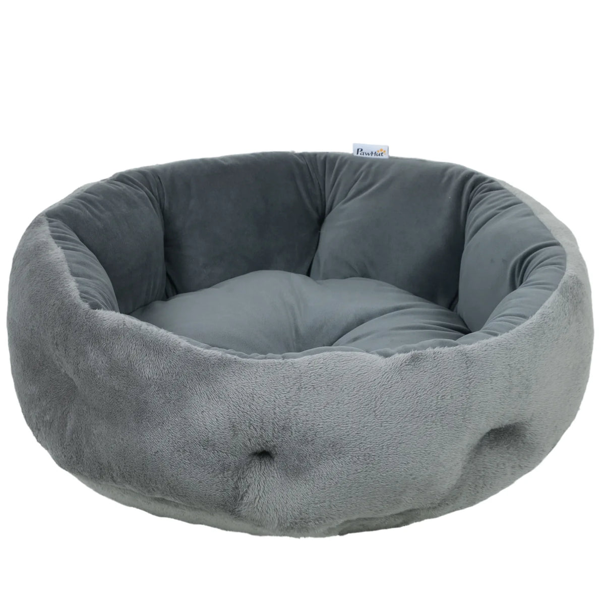 PawHut Cat Bed, Reversible Dog Pet Bed for Indoor Cats and Small Dogs, Round Bed with Supportive Bolster, Dark Grey