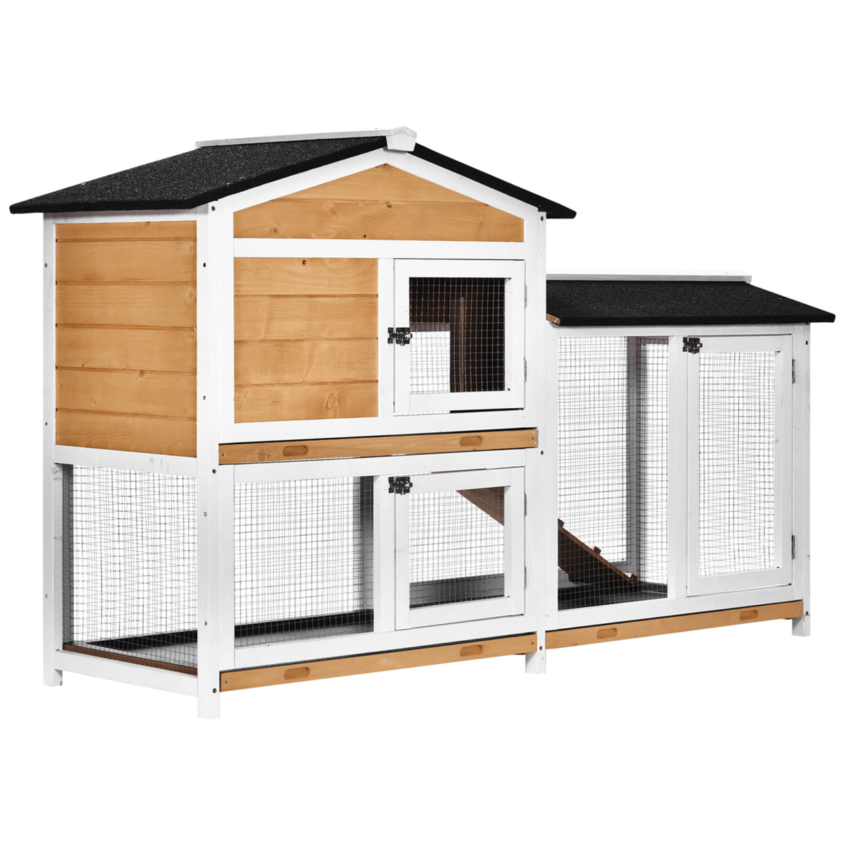 cortex-london-windsor-two-tier-wooden-rabbit-hutch-fir-wood-metal-wire-outdoor