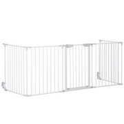 Pet Gate 5-Panel Dog Playpen for Indoor Stair Barrier W/ Walk Through Door White