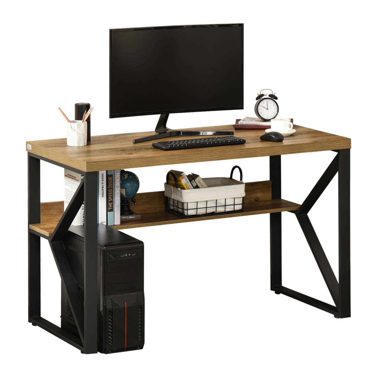 cortex-london-york-computer-writing-desk-k-shaped-steel-legs-storage-shelf