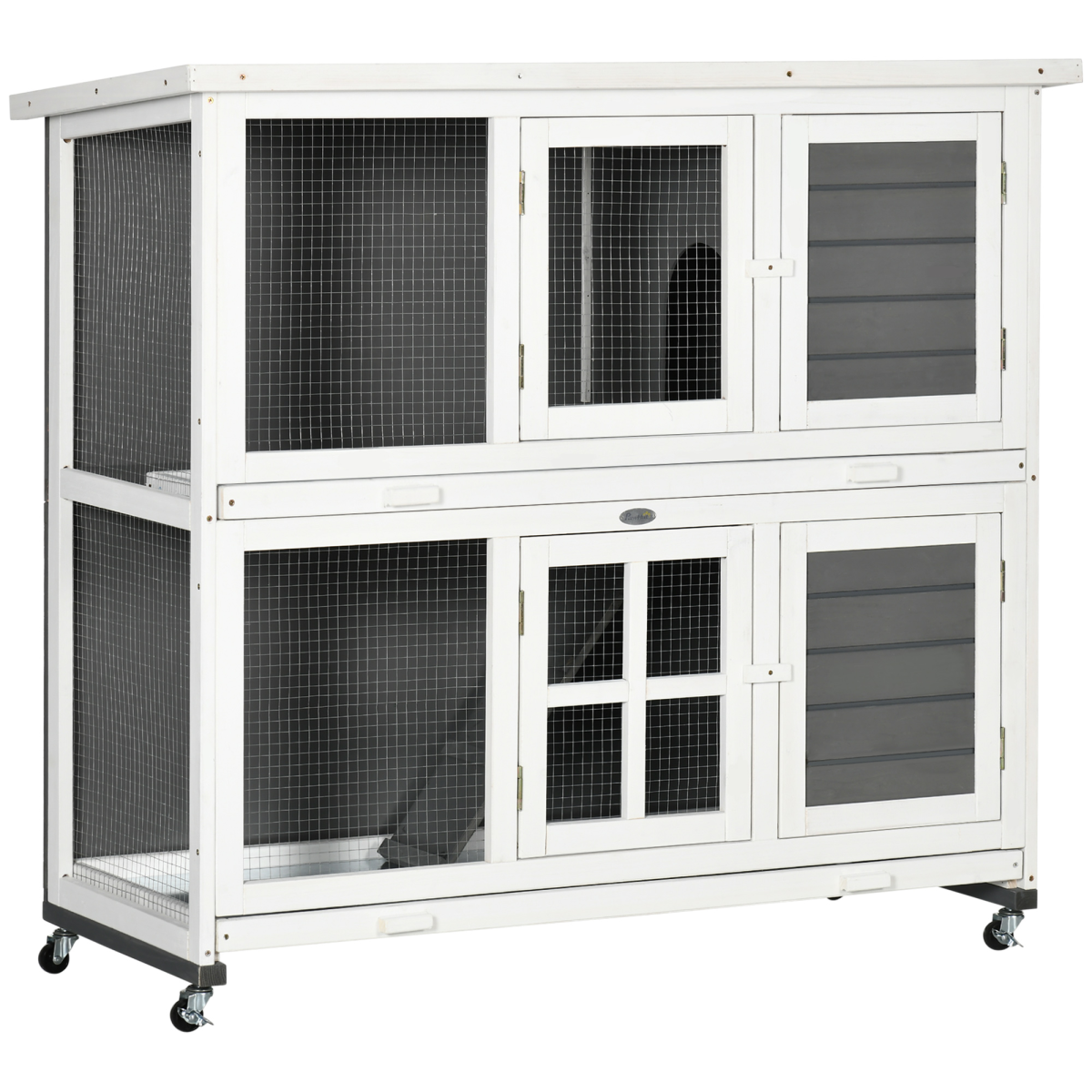 cortex-london-pawhut-windsor-wooden-rabbit-hutch-wheels-grey