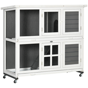 cortex-london-pawhut-windsor-wooden-rabbit-hutch-wheels-grey