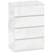HOMCOM High Gloss Chest of Drawers, 4-Drawer Storage Cabinets, Modern Dresser for Bedroom, White