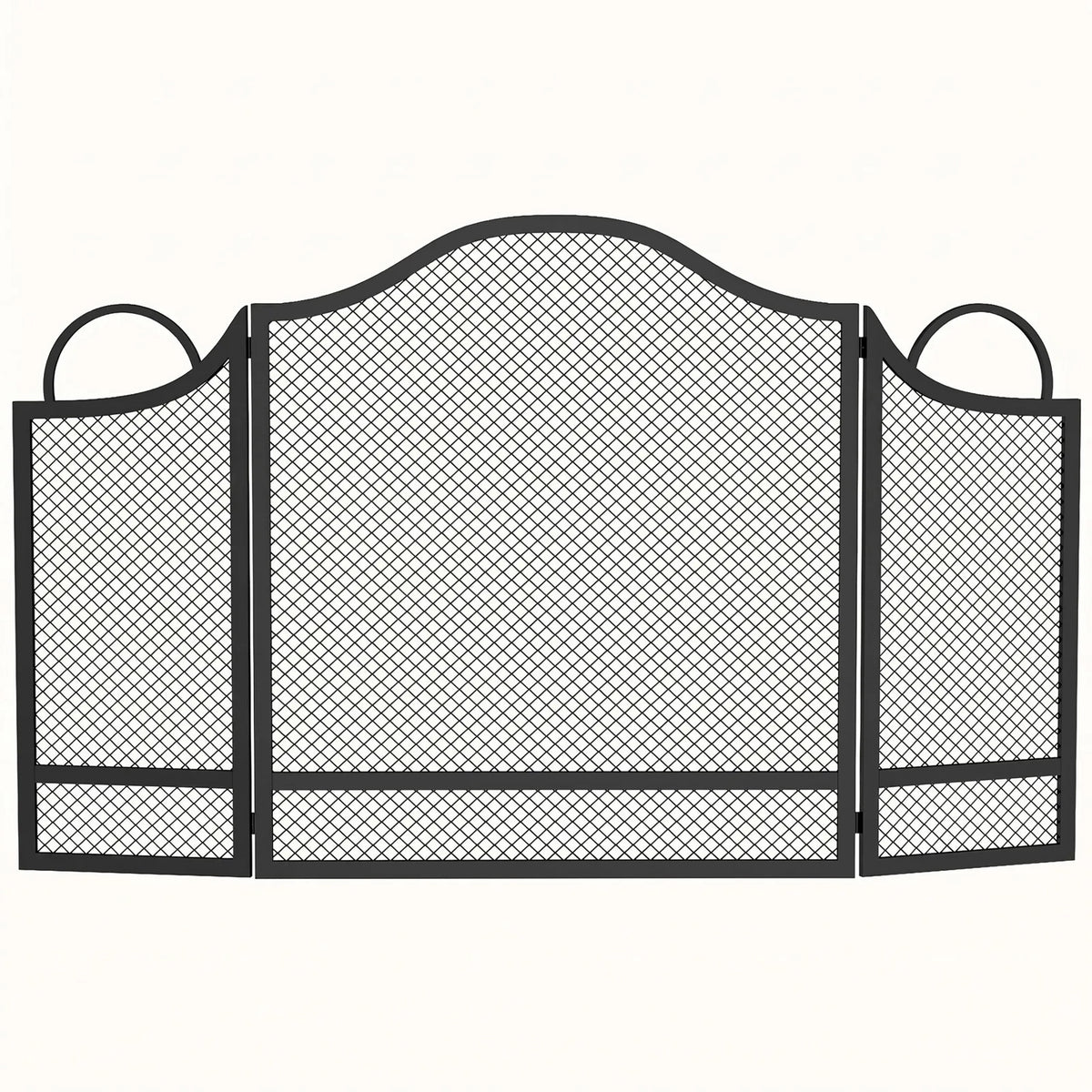 HOMCOM Floral 3-Panel Folding Fireplace Screen for Hearth Protection, Heat-Resistant Metal Fire Spark Guard, Black