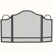 HOMCOM Floral 3-Panel Folding Fireplace Screen for Hearth Protection, Heat-Resistant Metal Fire Spark Guard, Black