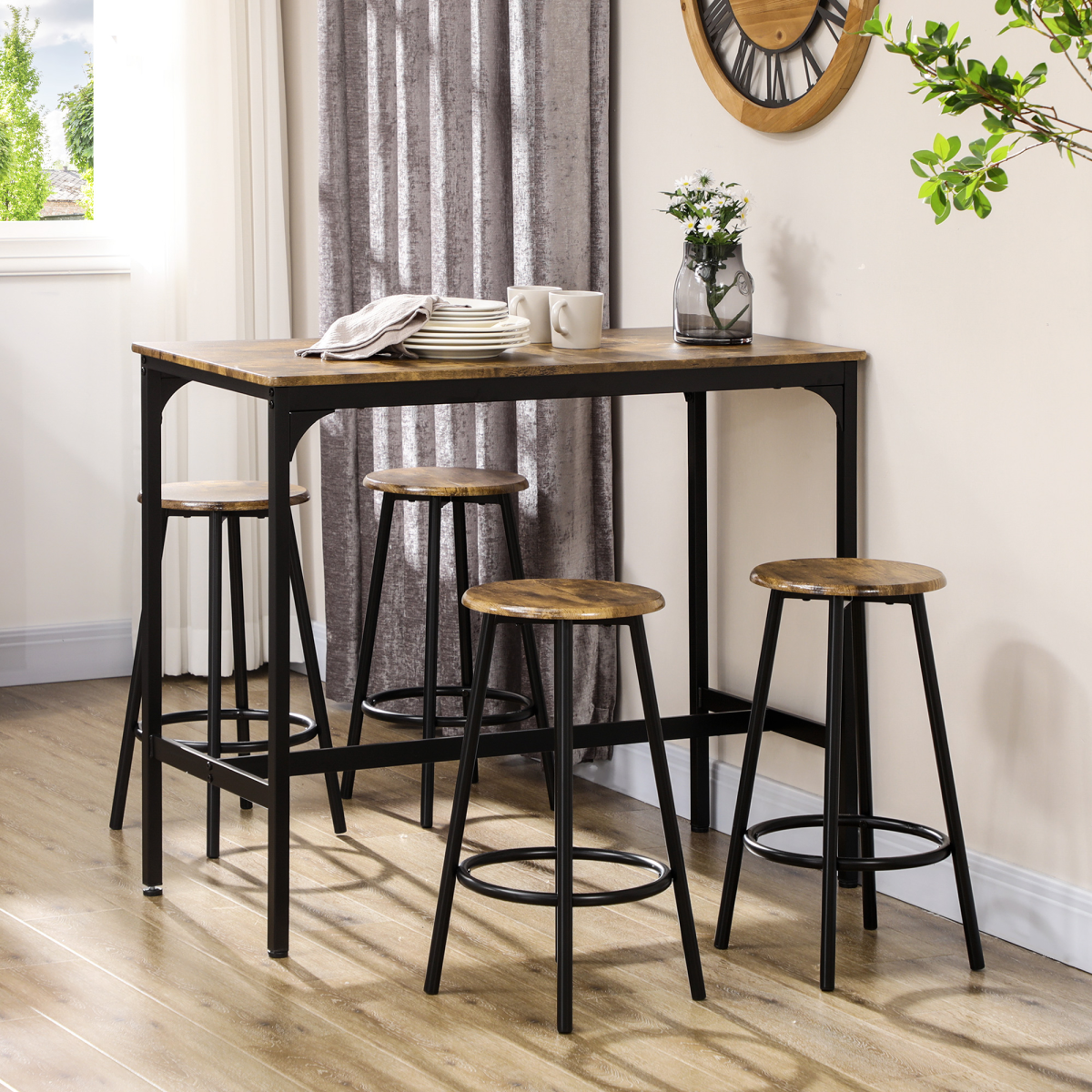cortex-london-york-rustic-brown-black-mdf-metal-pub-table-and-four-stools