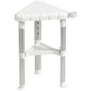 HOMCOM Shower Stool, Aluminium Alloy Corner Shower Chair with Storage Shelf and HDPE Seat, Adjustable Height, White