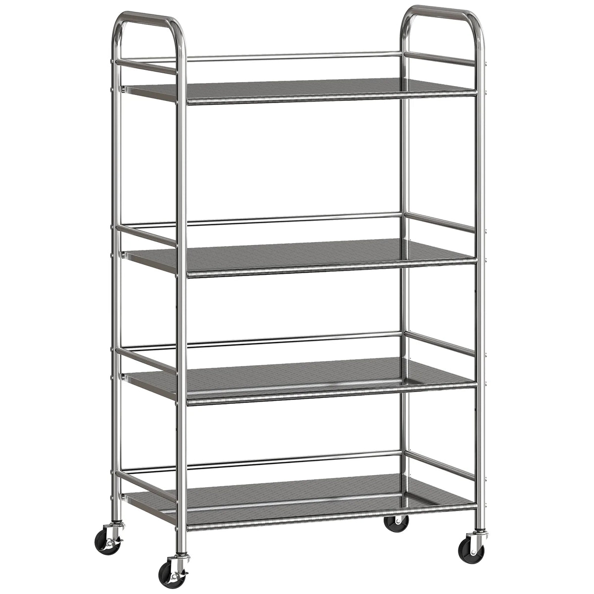 HOMCOM 4 Tier Stainless Steel Kitchen Storage Trolley with Adjustable Shelves - Silver