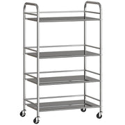 HOMCOM 4 Tier Stainless Steel Kitchen Storage Trolley with Adjustable Shelves - Silver