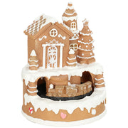 HOMCOM Christmas Gingerbread House, Lighted Musical Snow Village with Rotating Train, LEDs, Tunes, Battery Operated