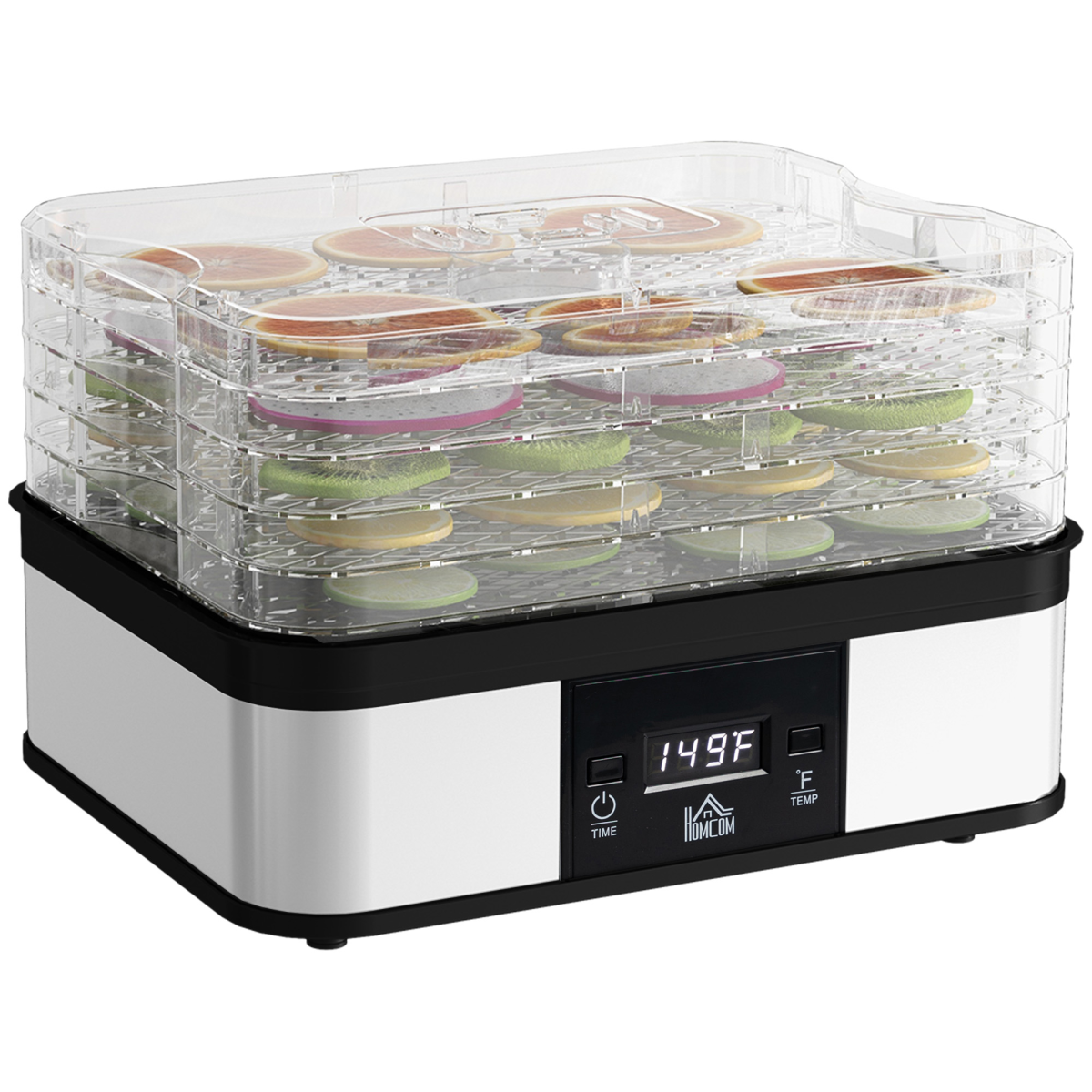 cortex-london-windsor-five-tier-245w-stainless-steel-food-dehydrator-lcd-silver