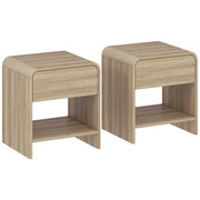 HOMCOM Bedside Tables Set of 2, Nightstands with Rounded Corners, Modern Side Table with Silent Drawer for Bedroom, Natural