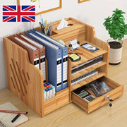 Wooden Office Desk Organizer Stationary Storage Home Tidy Storage Tabletop Stand