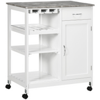 Kitchen Trolley Utility Cart on Wheels with Wine Rack, Drawer, Open Shelf White
