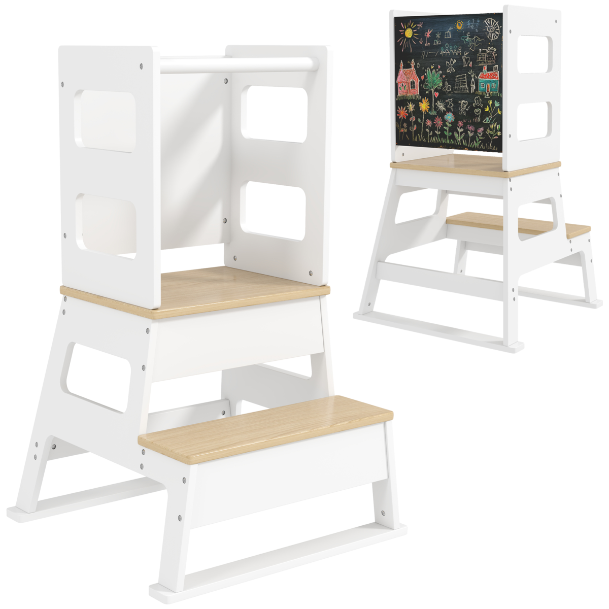 cortex-london-windsor-2-in-1-toddler-tower-with-chalkboard-white-natural-wood