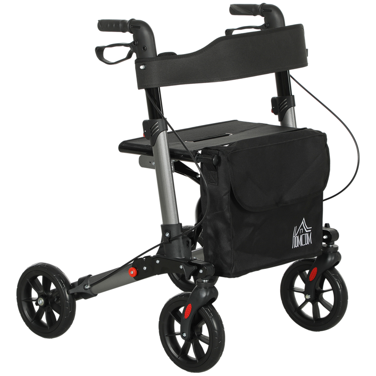 cortex-london-windsor-silver-four-wheel-rollator-walker-adjustable-height-fabric-seat-back-front-pocket-dual-hand-brake