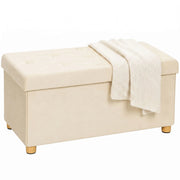 HOMCOM Velvet Upholstered Foldable Ottoman Footrest, Storage Ottoman Bench with Wood Legs for Living Room, Cream White