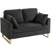 HOMCOM 2 Seater Sofa, 140 cm Loveseat Sofa with Spring Cushions, Metal Legs, 2 Pillows, Dark Grey