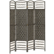 HOMCOM 4 Panel Folding Privacy Screen, Room Divider with Pine Wood Frame for Living Room and Office, Dark Grey