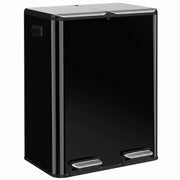 HOMCOM 2 x 30L Double Kitchen Bin, Stainless Steel Pedal Rubbish Bin with Dual Compartments, Soft Close Lids, High Gloss Black