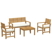 Outsunny 4 Seater Wooden Garden Furniture Set with Loveseat, Armchairs, Table, Acacia Wood Garden Sofa Set, Cream White